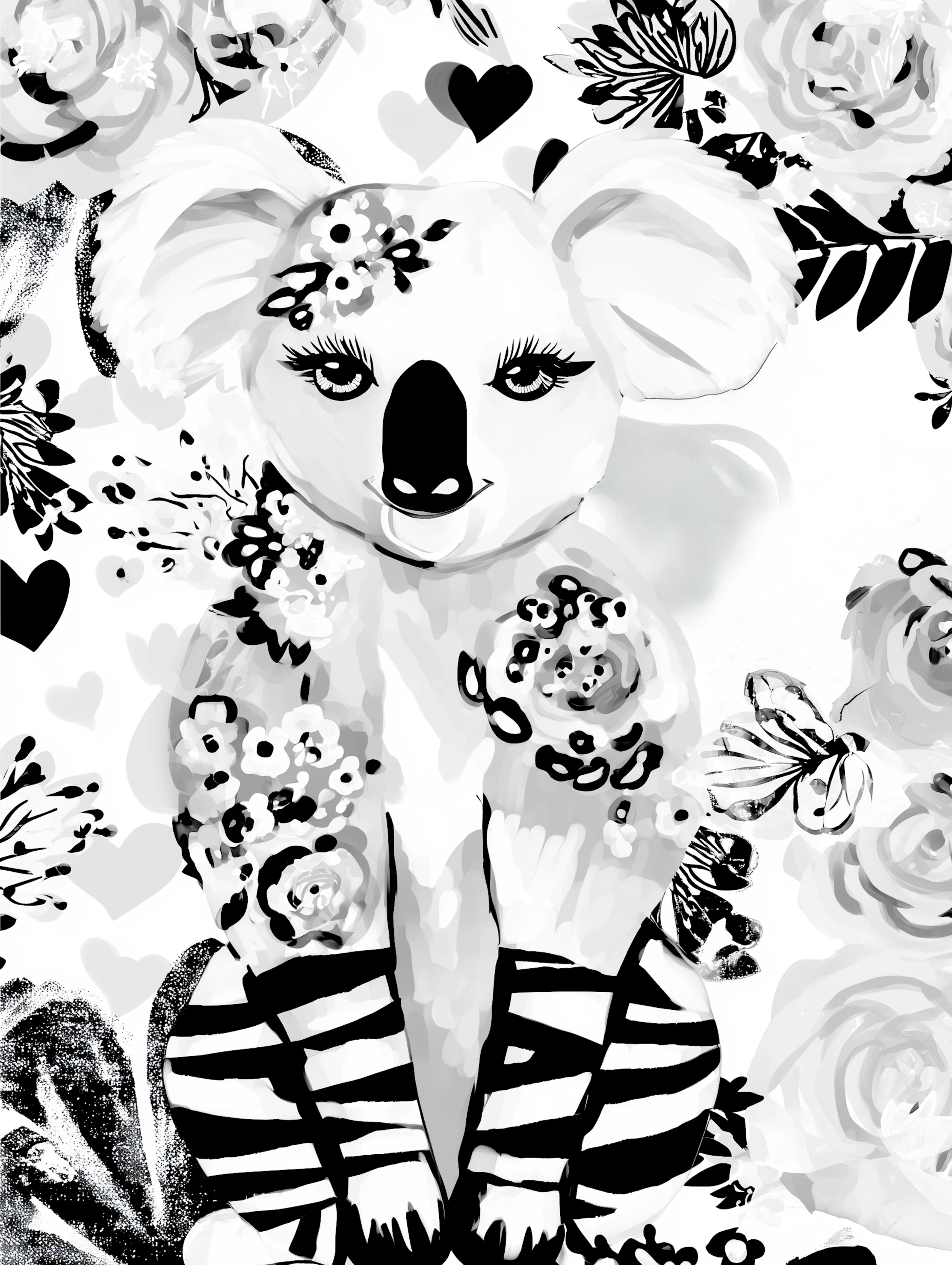 Free printable koala coloring page for adults featuring a koala with long socks